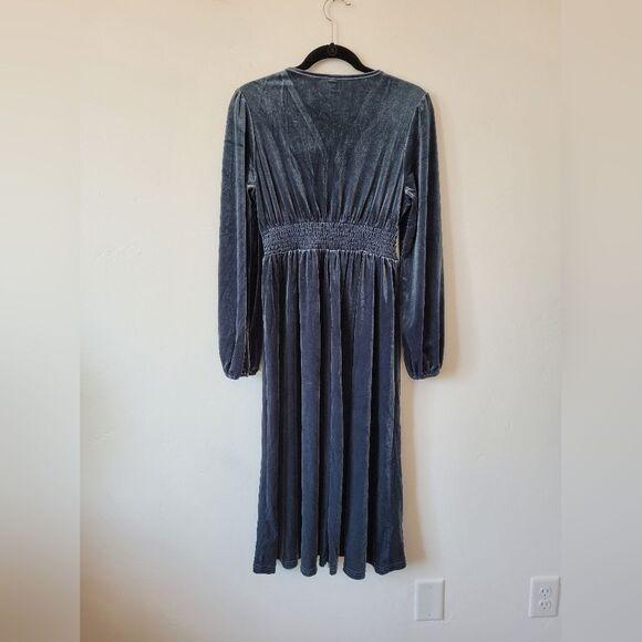 Blue Velvet Midi Dress Cottage Peasant Fairy Ethereal Whimsigoth Hippie Gypsy S - Picture 6 of 7